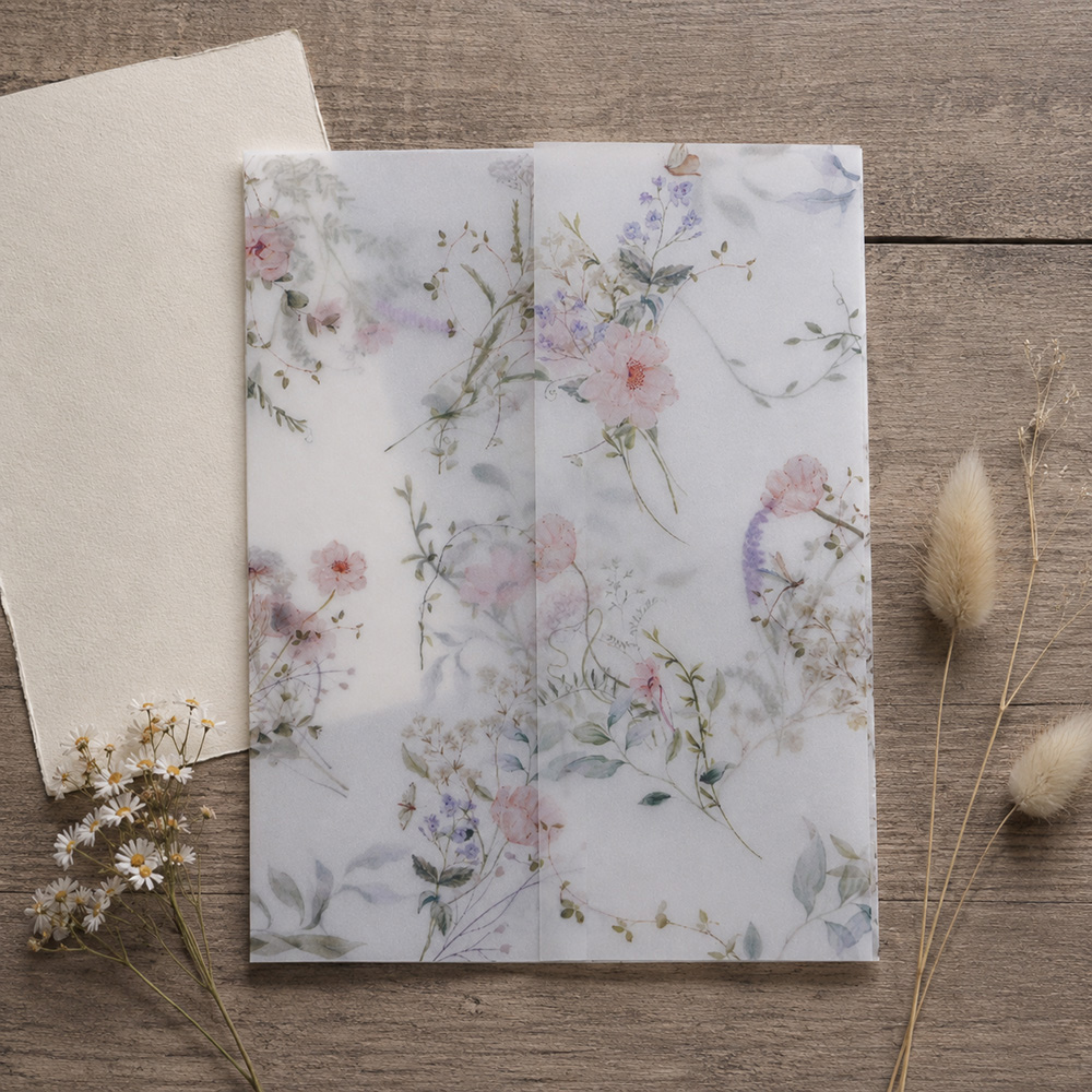 Wedding Envelopes - 20/50 stuks vellum-wikkel met aquarel-wildbloemen, DIY
